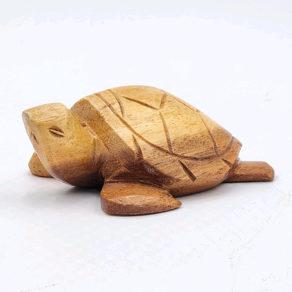 Vintage Hand Carved Hawaiian Honu Sea Turtle Monkeypod Wood Figurine Signed Nonu